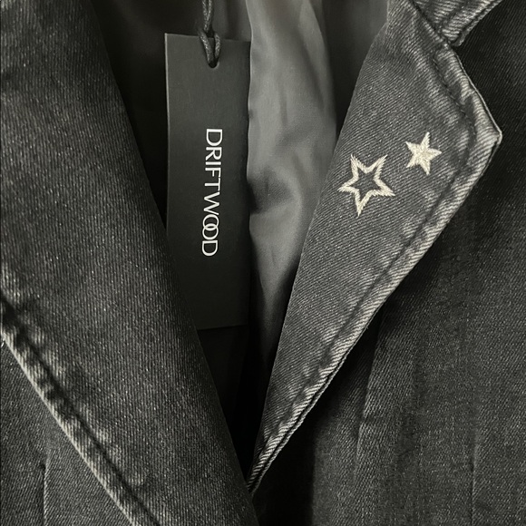 DRIFTWOOD Washed Black Celestial Embroidered Denim Jacket Pockets XS Reg. $218 - Picture 6 of 13